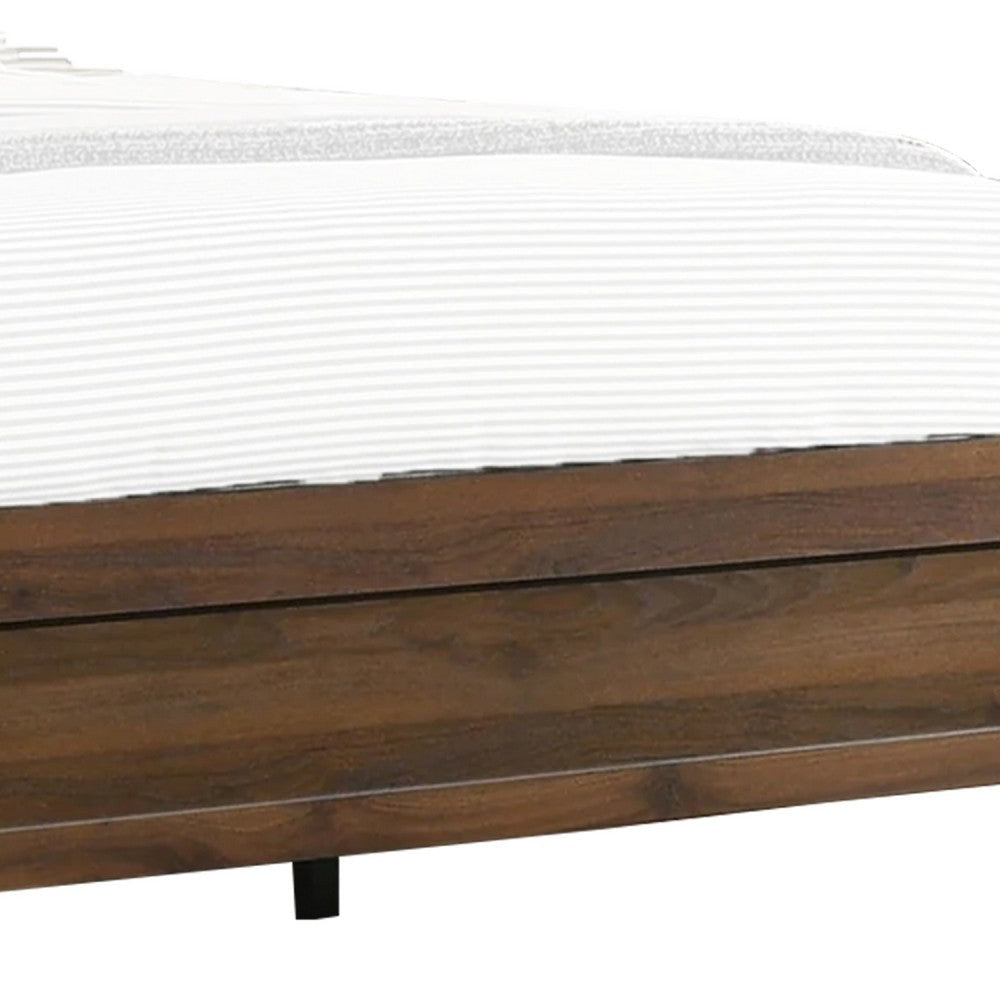 Shannon Queen Bed w Nailhead Trim | Ivory Fabric on Cherry Brown Wood BM338431