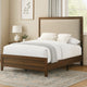 Shannon Twin Bed w Nailhead Trim | Ivory Fabric on Cherry Brown Wood BM338432