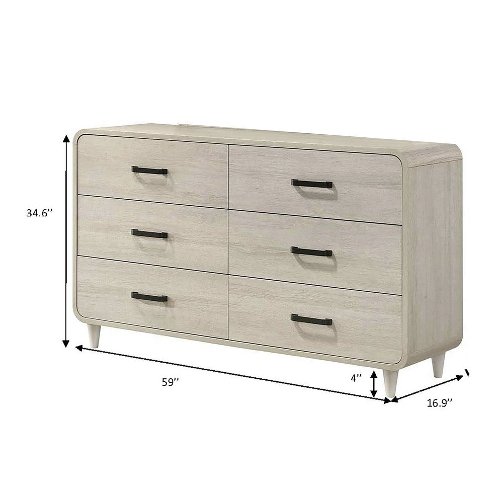 Meni 2pc Wide Dresser and Mirror Set | 6 Drawers | Scandinavian White BM338434