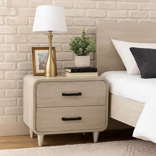 Meni Nightstand | 2 Drawers | Black Metal Handles | Scandinavian White