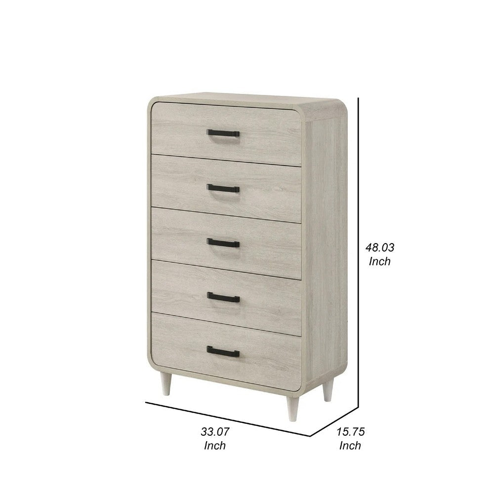 Meni Tall Dresser Chest | 5 Drawers | Metal Handles | Scandinavian White BM338436
