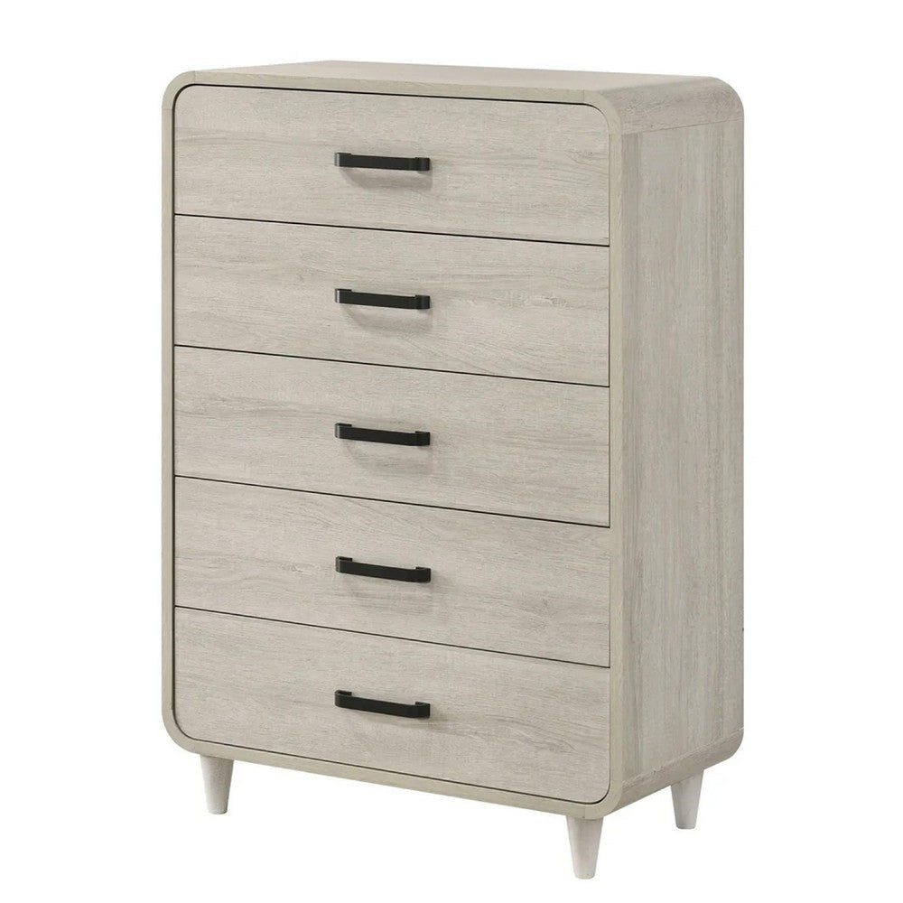 Meni Tall Dresser Chest | 5 Drawers | Metal Handles | Scandinavian White BM338436