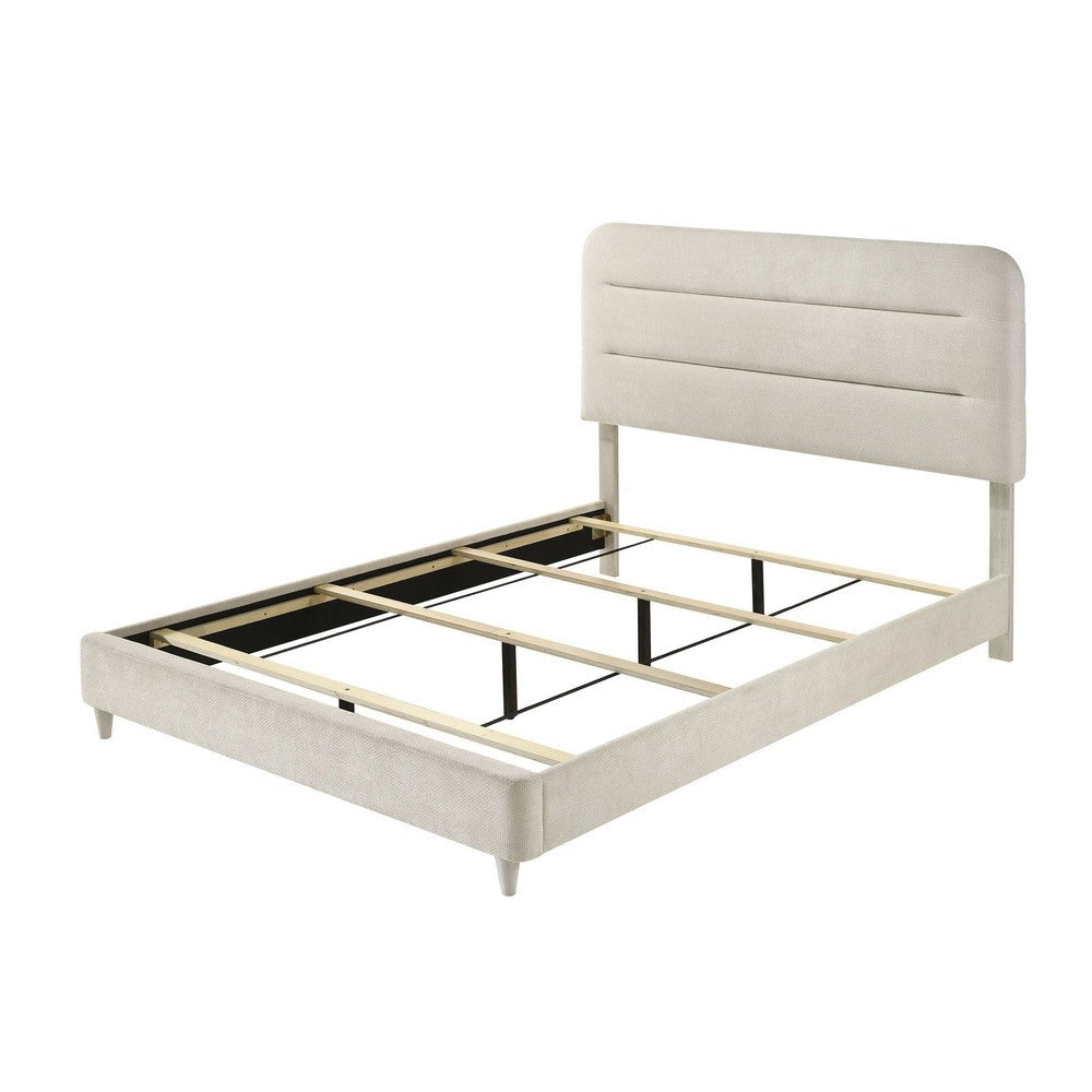 Meni Queen Size Bed | Scandinavian White Upholstery | Panel Headboard BM338439