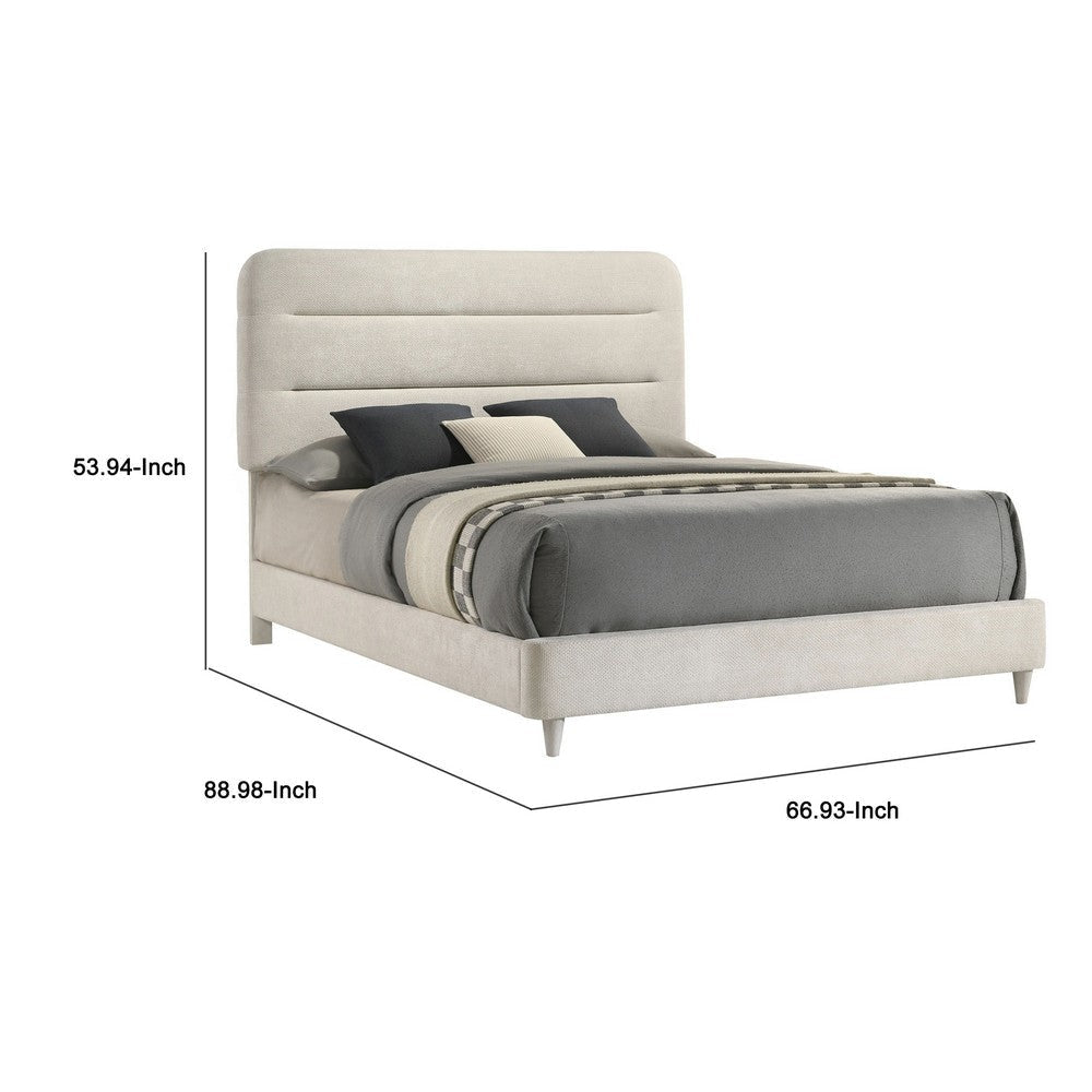 Meni Queen Size Bed | Scandinavian White Upholstery | Panel Headboard BM338439