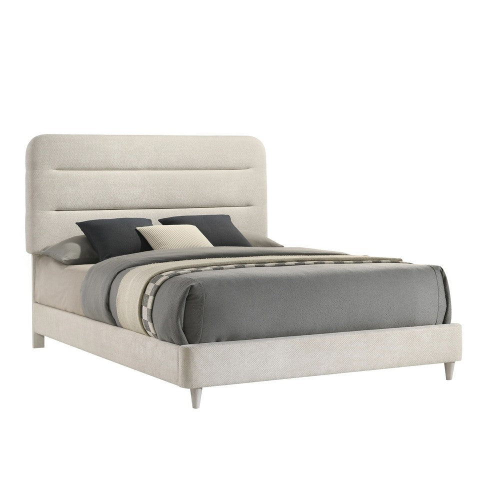 Meni Queen Size Bed | Scandinavian White Upholstery | Panel Headboard BM338439