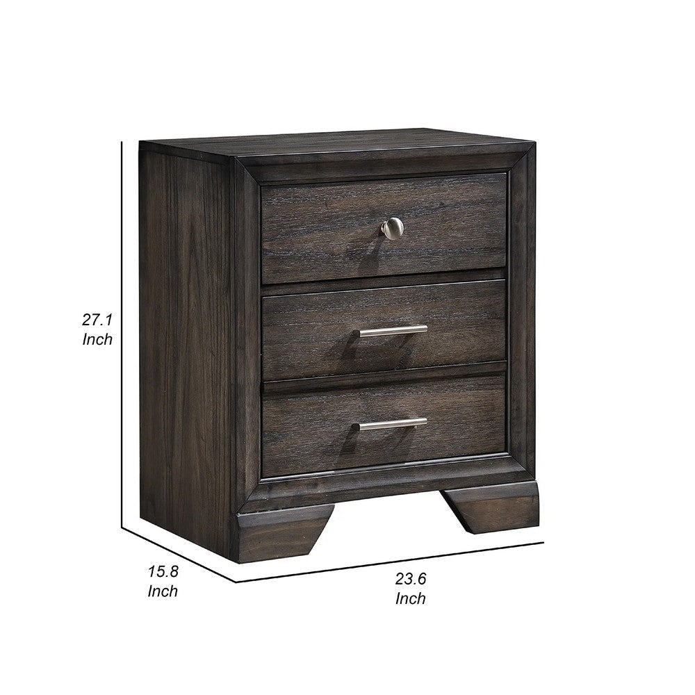Jeni Nightstand | 3 Drawers | Chrome Metal Handles | Rustic Dark Gray BM338440
