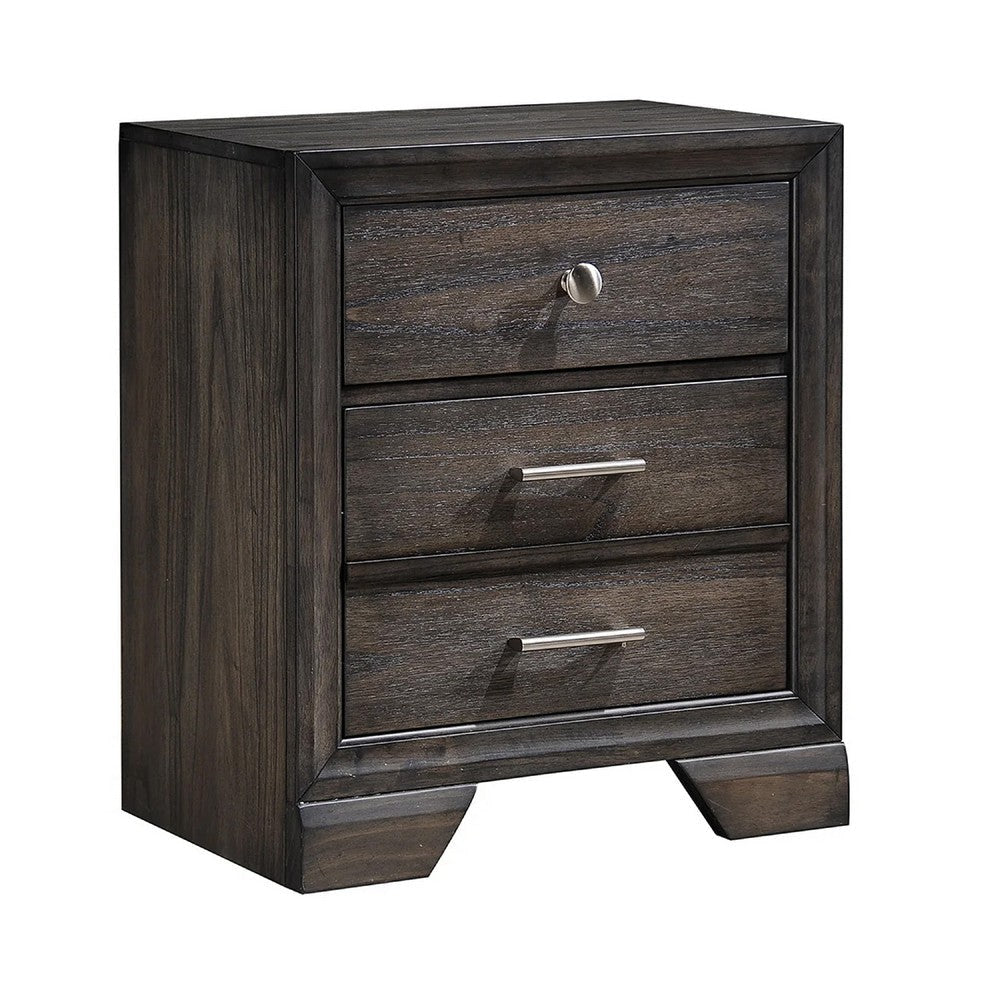 Jeni Nightstand | 3 Drawers | Chrome Metal Handles | Rustic Dark Gray BM338440