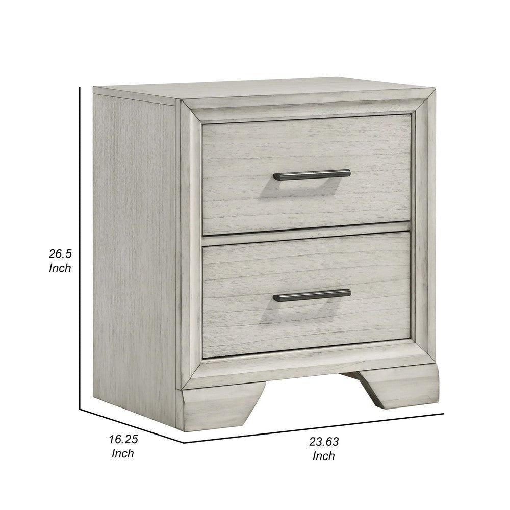 Jeni Nightstand | 2 Drawers | Chrome Handles | Rustic White Mist BM338443