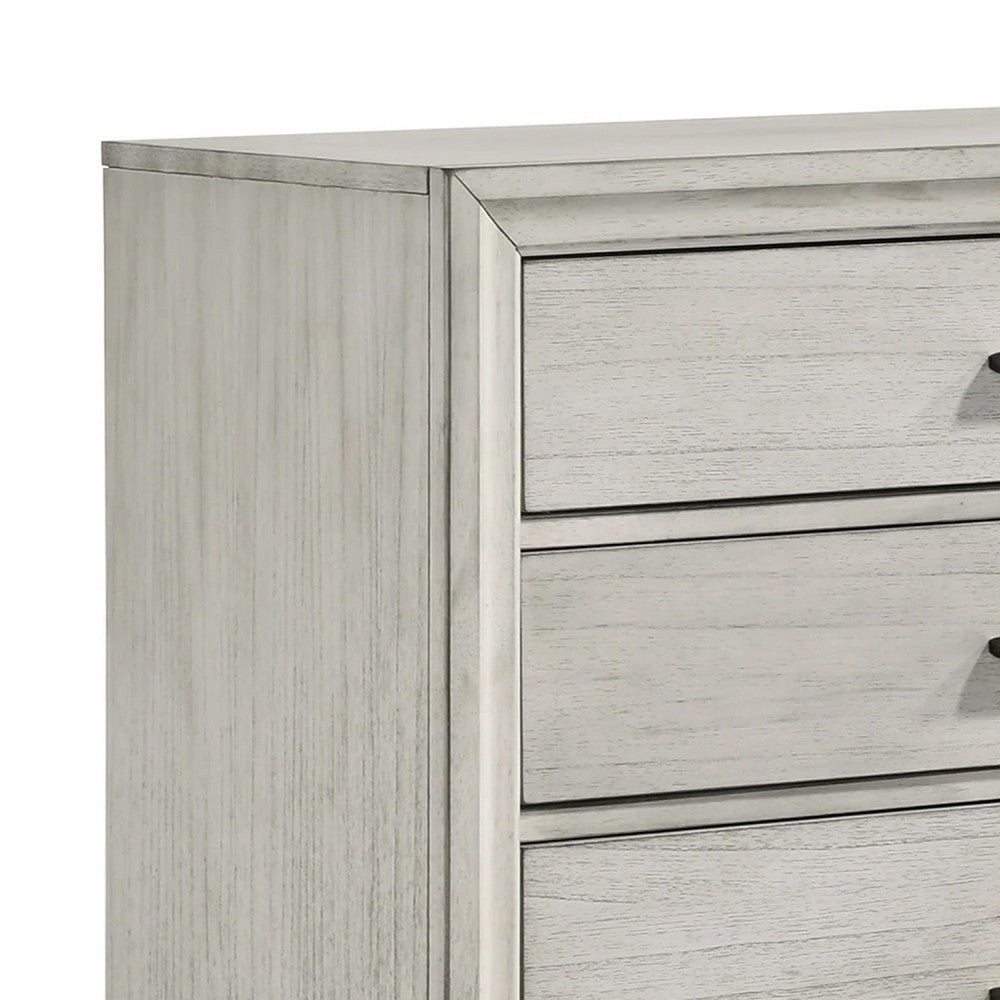 Jeni Tall Dresser Chest | 5 Drawers | Chrome Handles | Rustic White Mist BM338444