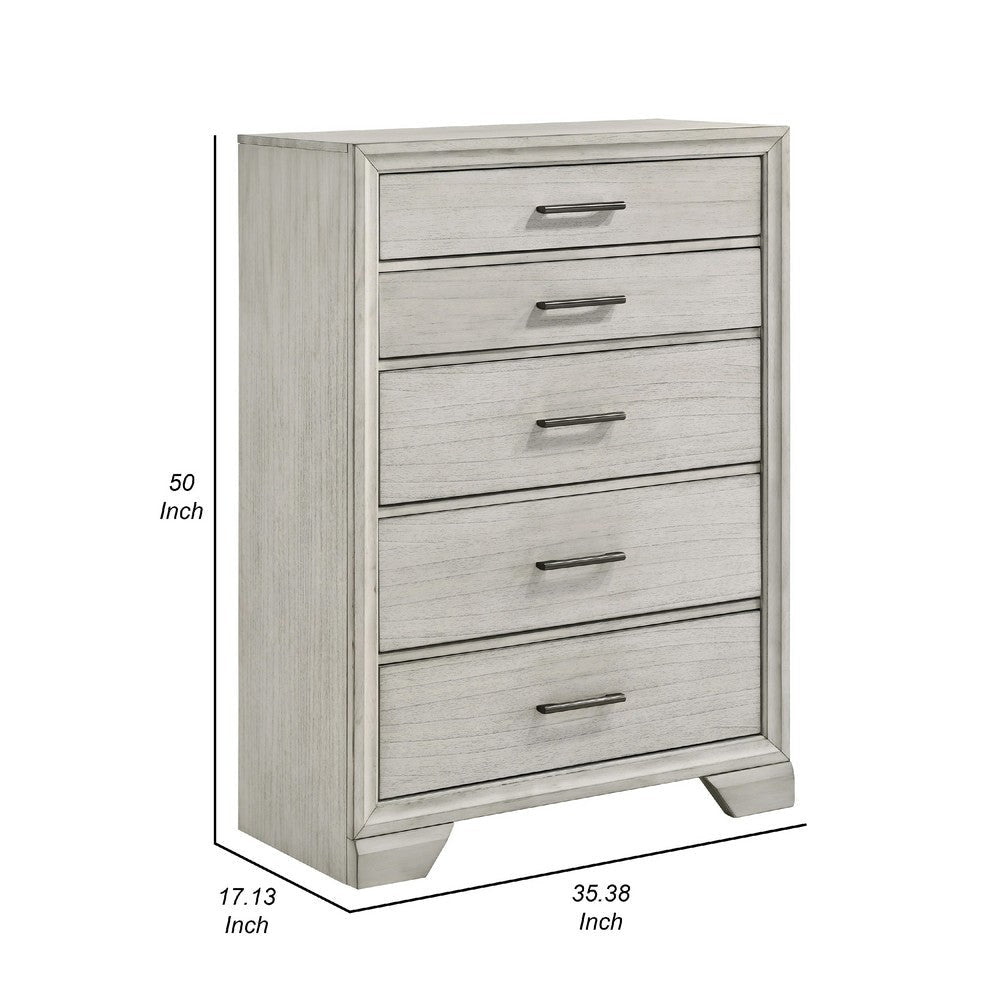 Jeni Tall Dresser Chest | 5 Drawers | Chrome Handles | Rustic White Mist BM338444