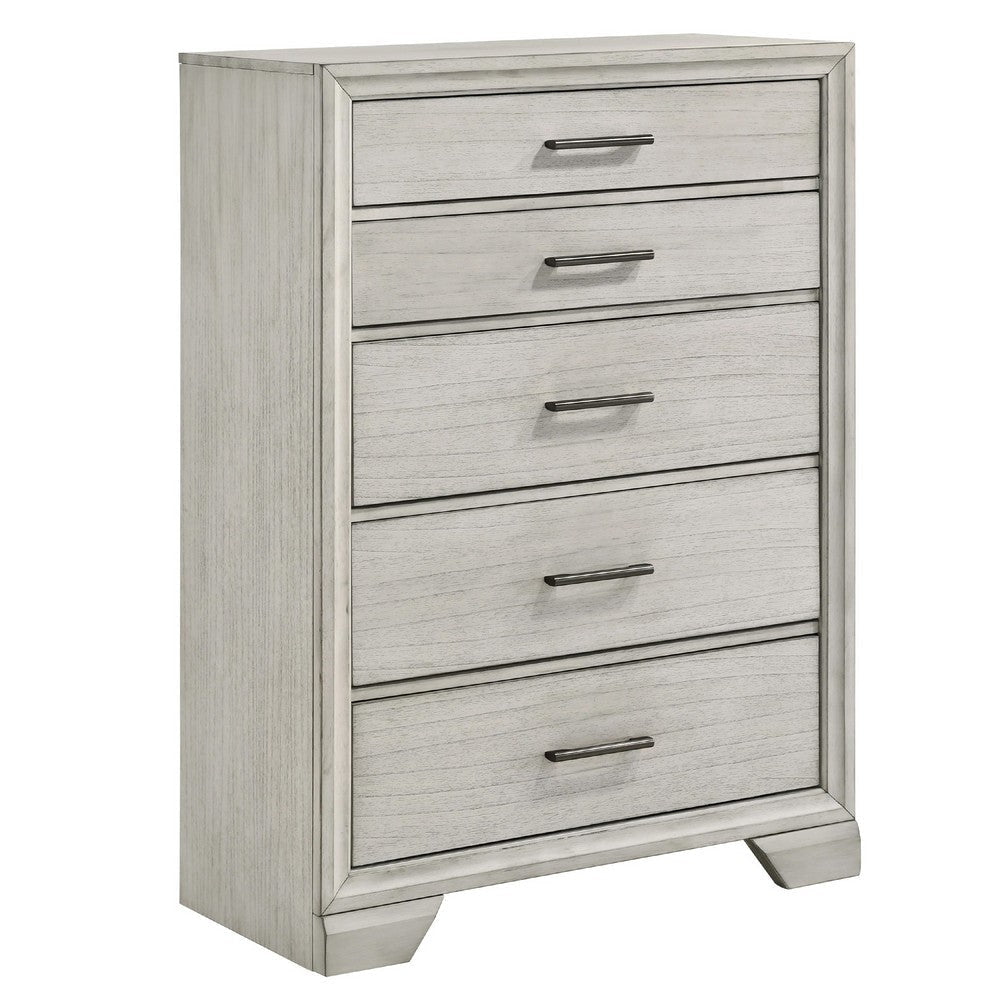 Jeni Tall Dresser Chest | 5 Drawers | Chrome Handles | Rustic White Mist BM338444