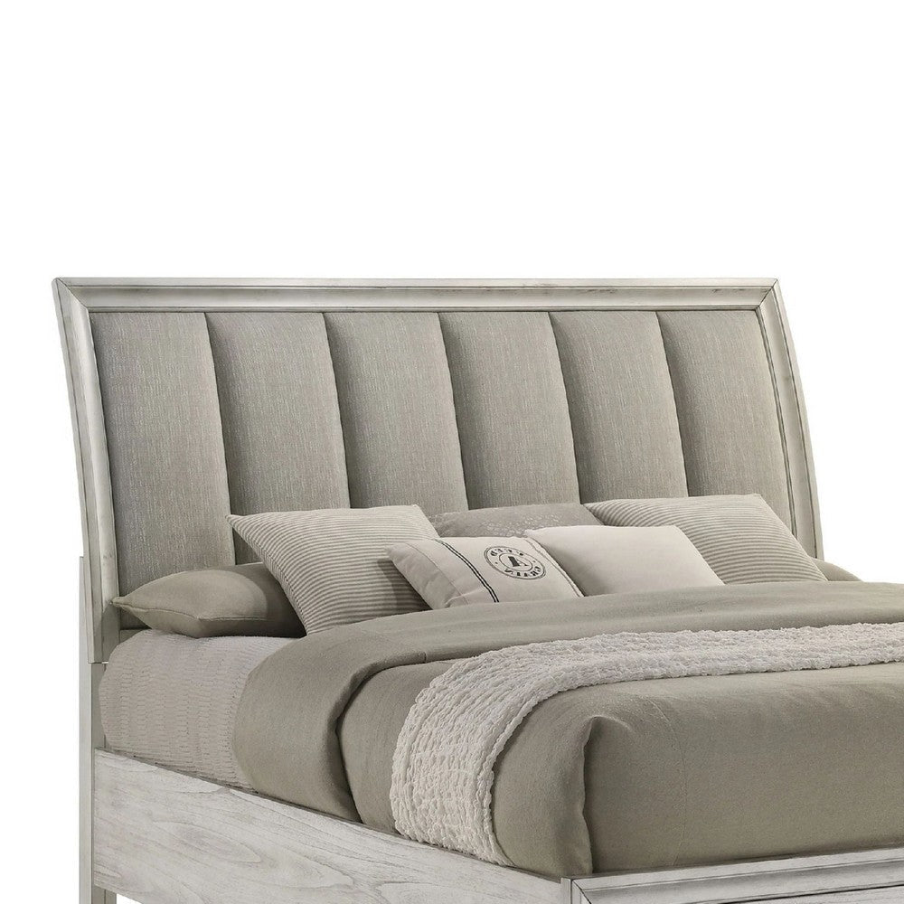 Jeni Queen Size Storage Bed | 2 Drawer Footboard | White Mist Upholstery BM338445