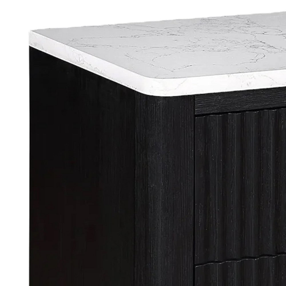 Frey Nightstand with 2 Drawers | White Faux Stone Top | Brass Legs | Black BM338447