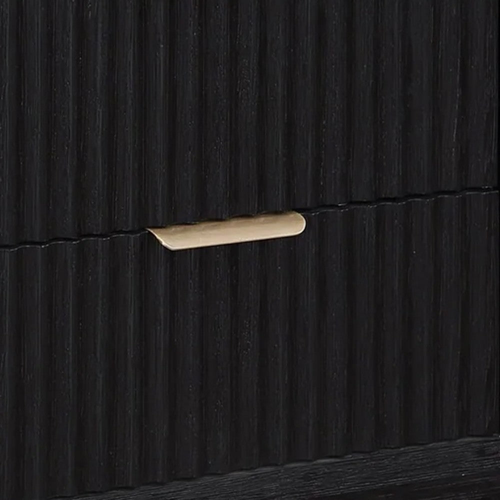 Frey Nightstand with 2 Drawers | White Faux Stone Top | Brass Legs | Black BM338447