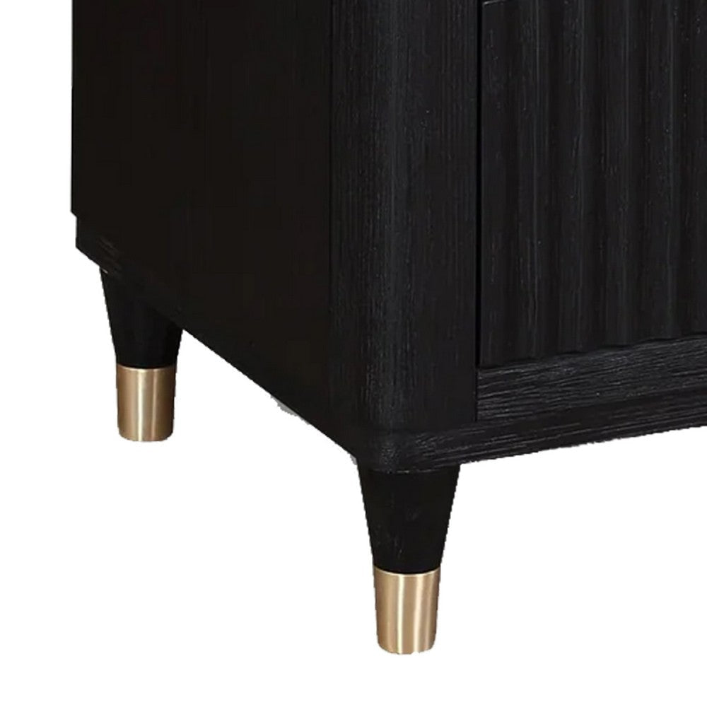 Frey Nightstand with 2 Drawers | White Faux Stone Top | Brass Legs | Black BM338447