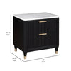 Frey Nightstand with 2 Drawers | White Faux Stone Top | Brass Legs | Black BM338447