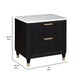 Frey Nightstand with 2 Drawers | White Faux Stone Top | Brass Legs | Black BM338447