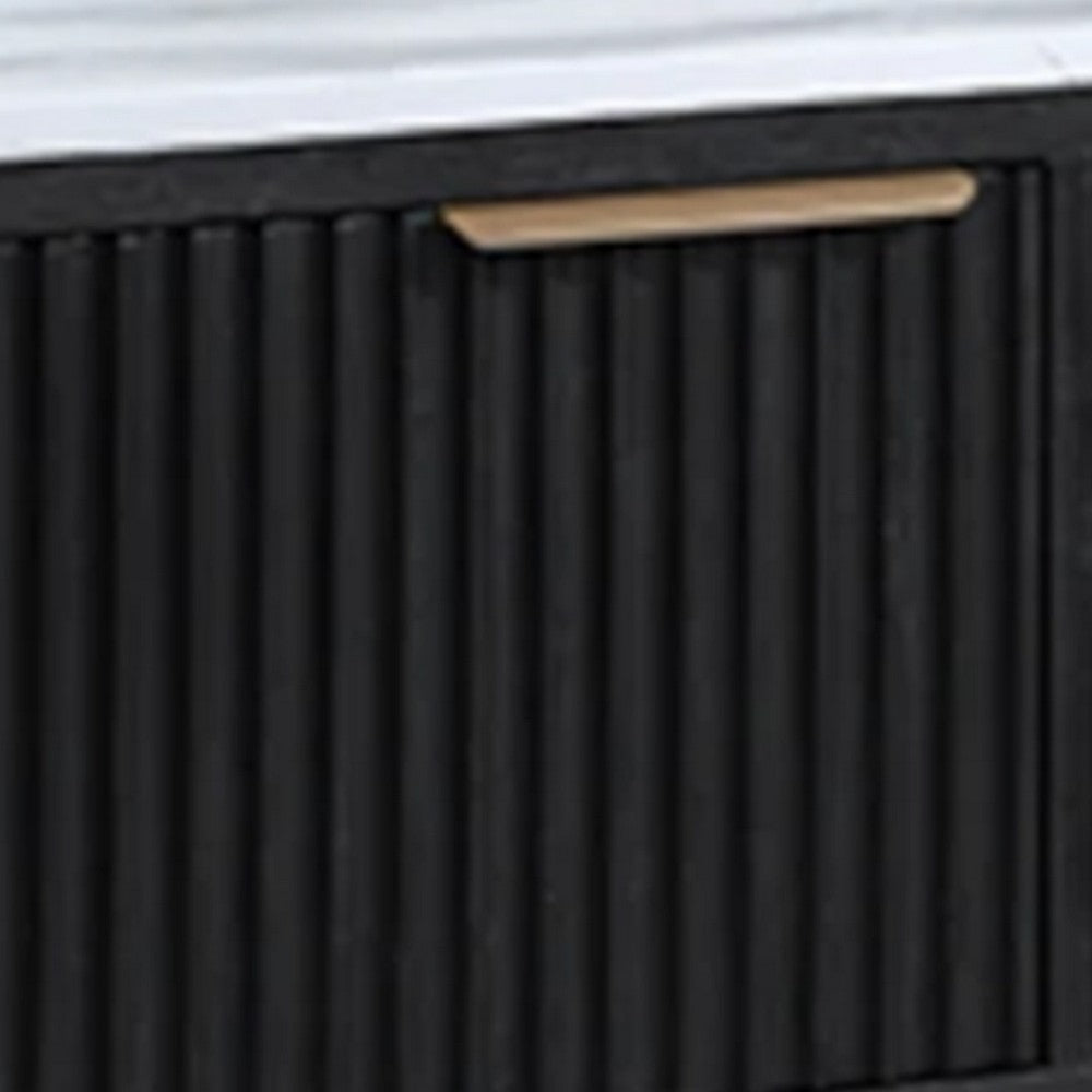 Frey TV Media Stand | 1 Drawer and Compartment | Brass Hardware | Black Wood BM338449