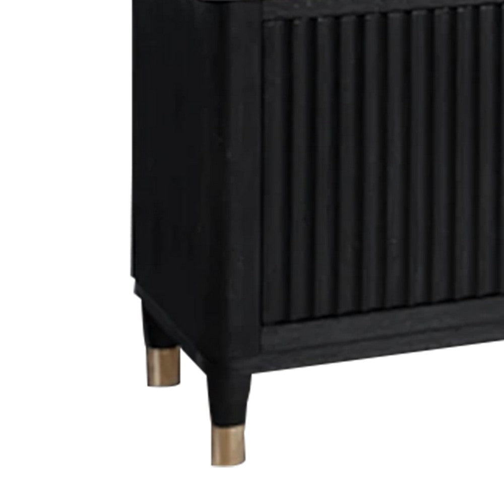 Frey TV Media Stand | 1 Drawer and Compartment | Brass Hardware | Black Wood BM338449