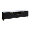 Frey TV Media Stand | 1 Drawer and Compartment | Brass Hardware | Black Wood