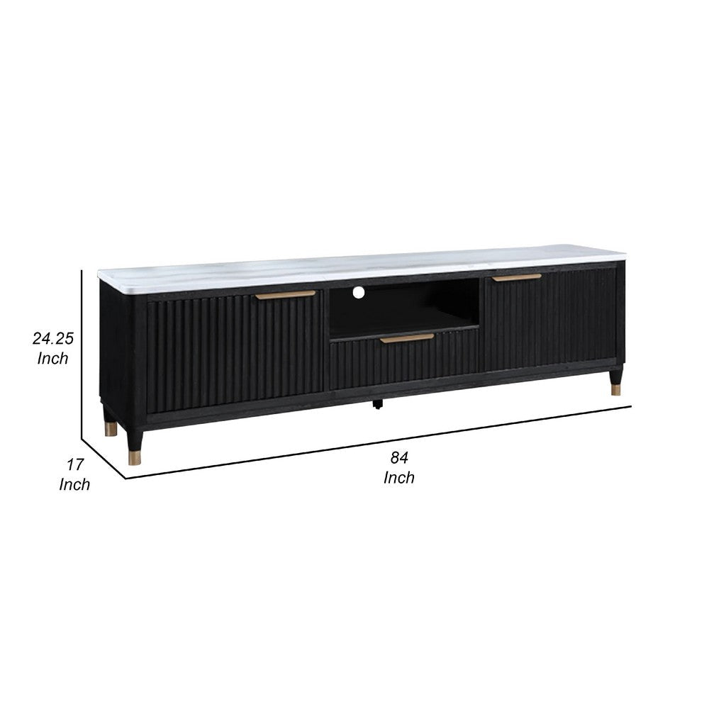 Frey TV Media Stand | 1 Drawer and Compartment | Brass Hardware | Black Wood BM338449