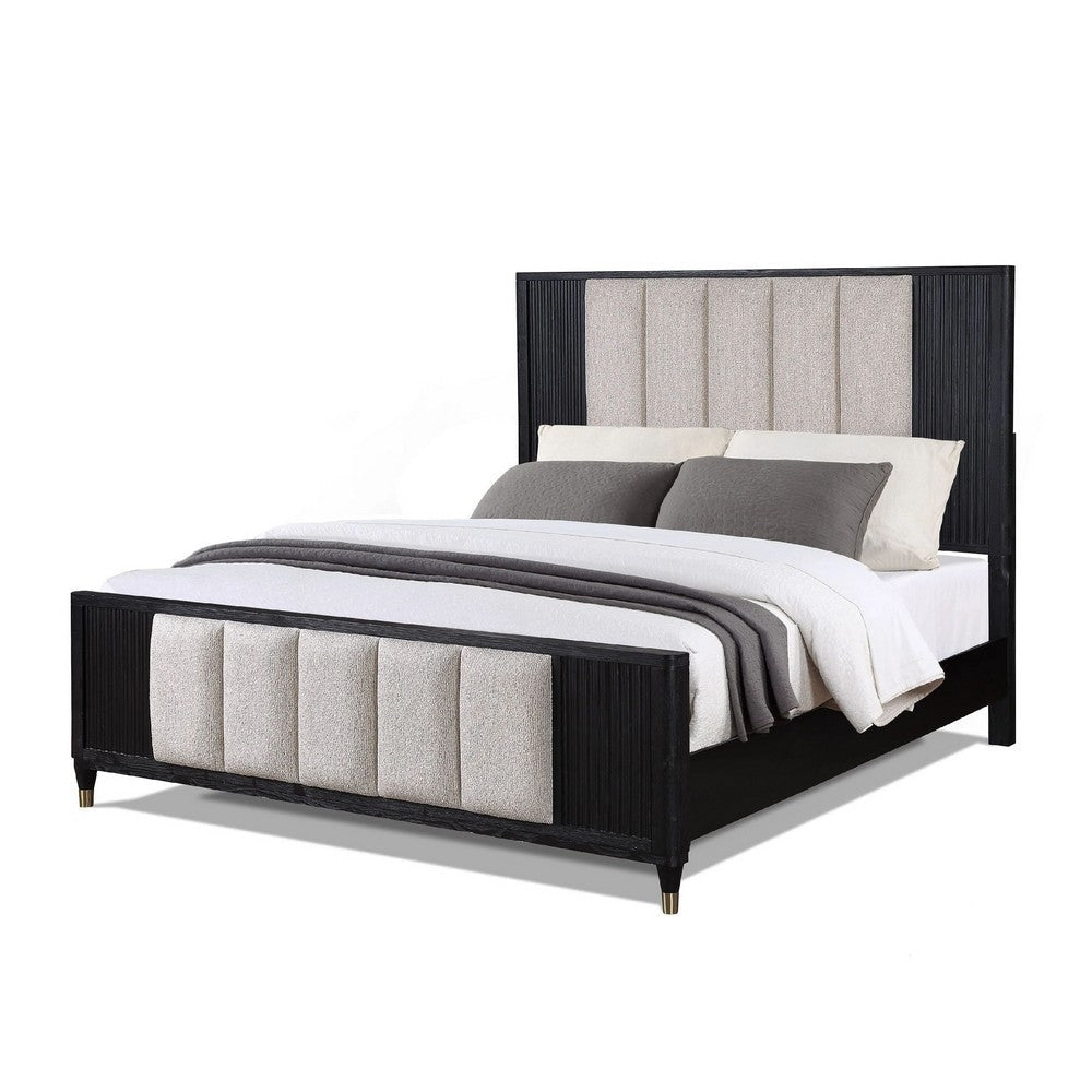 Frey King Size Bed w Tufted Headboard Off White Upholstery | Black BM338450