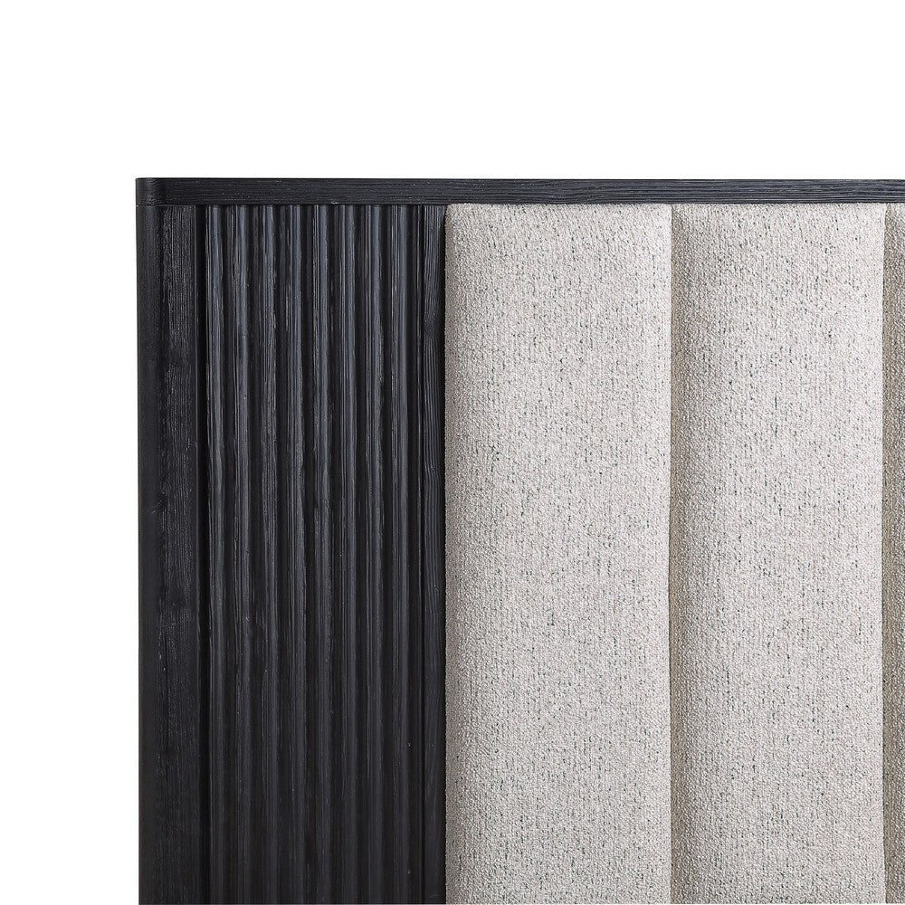 Frey King Size Bed w Tufted Headboard Off White Upholstery | Black BM338450