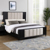 Frey King Size Bed w Tufted Headboard Off White Upholstery | Black