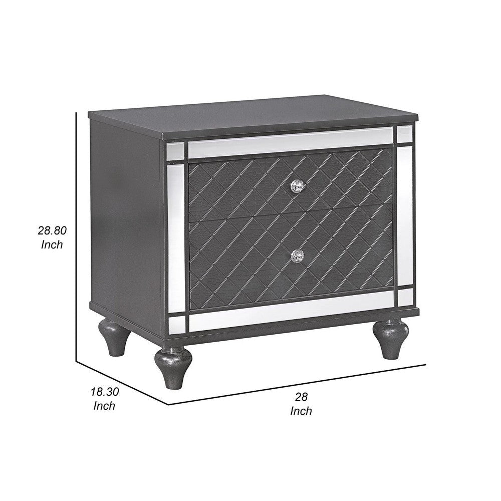 Reff Nightstand | 2 French Dovetail Drawers | Crystal Knobs | Gray BM338454