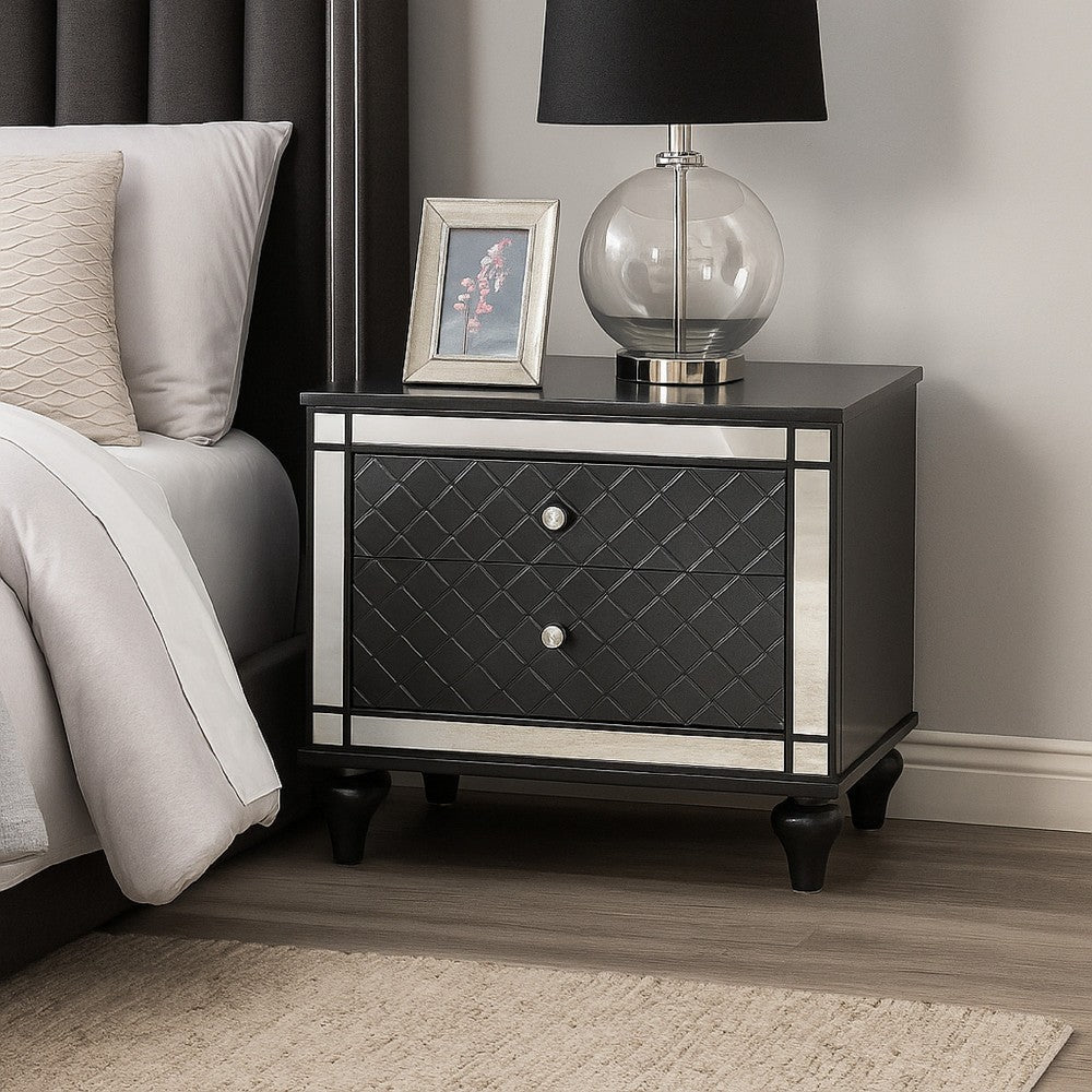 Reff Nightstand | 2 French Dovetail Drawers | Crystal Knobs | Gray