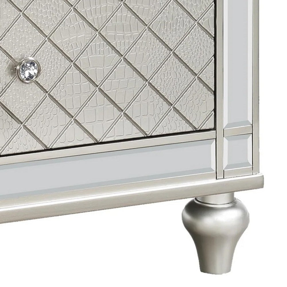 Cristo Nightstand | 2 Dovetail Drawers | Crystal Knobs | Champagne Silver BM338455