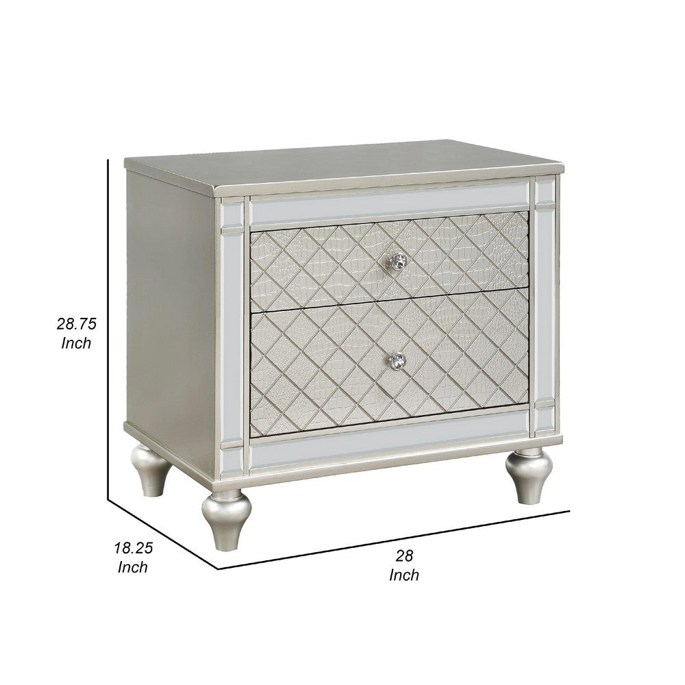 Cristo Nightstand | 2 Dovetail Drawers | Crystal Knobs | Champagne Silver BM338455