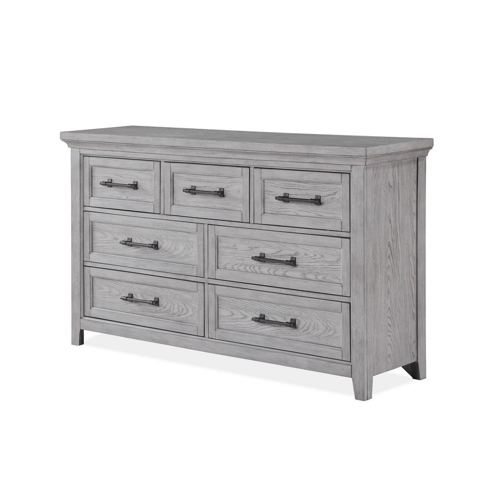 Bix Dresser and Mirror Set | 7 Drawers | Bronze Handles | Light Gray BM338456