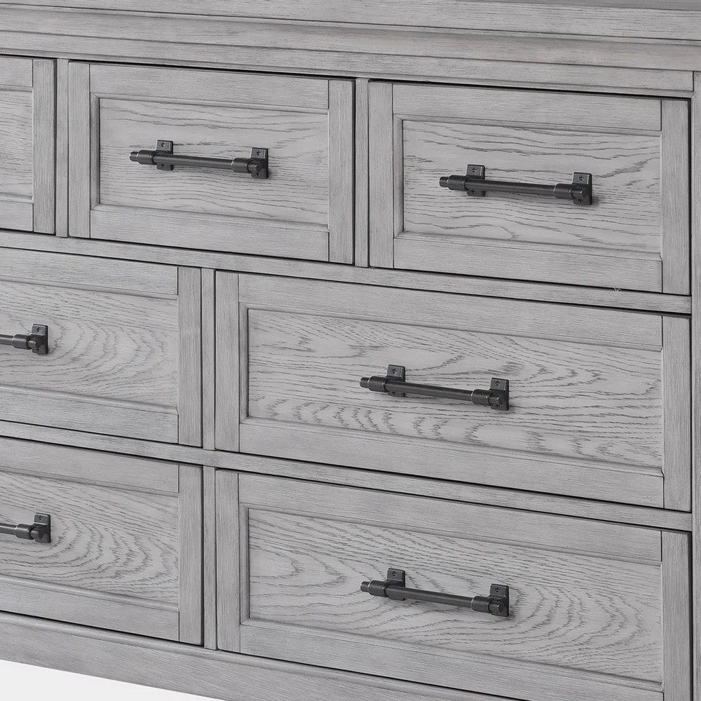 Bix Dresser and Mirror Set | 7 Drawers | Bronze Handles | Light Gray BM338456