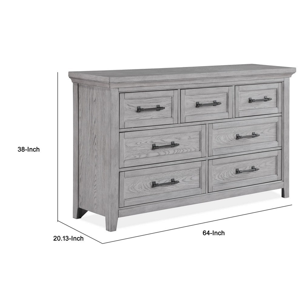 Bix Dresser and Mirror Set | 7 Drawers | Bronze Handles | Light Gray BM338456