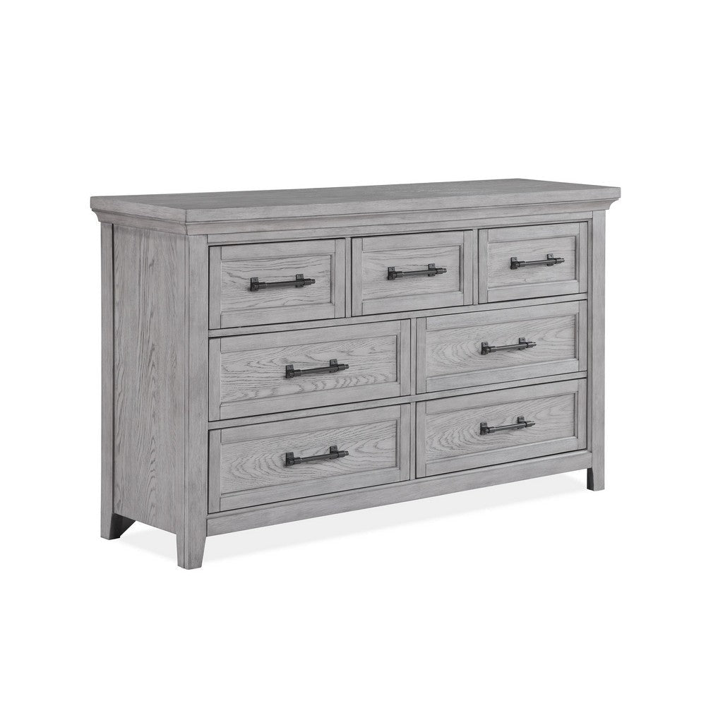 Bix Dresser and Mirror Set | 7 Drawers | Bronze Handles | Light Gray BM338456