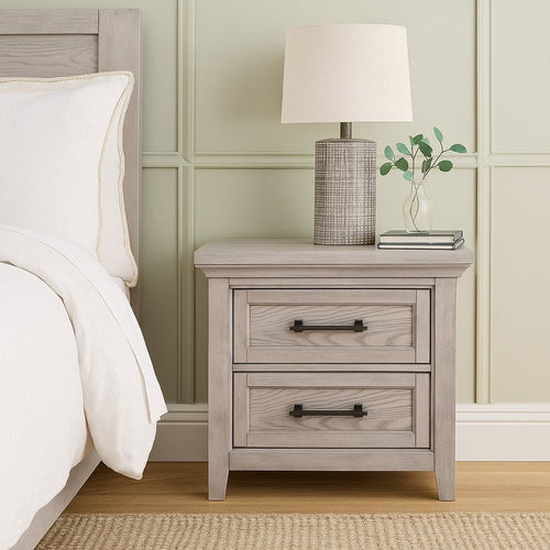 Bix Nightstand | 2 Dovetail Drawers | Bronze Handles | Light Gray