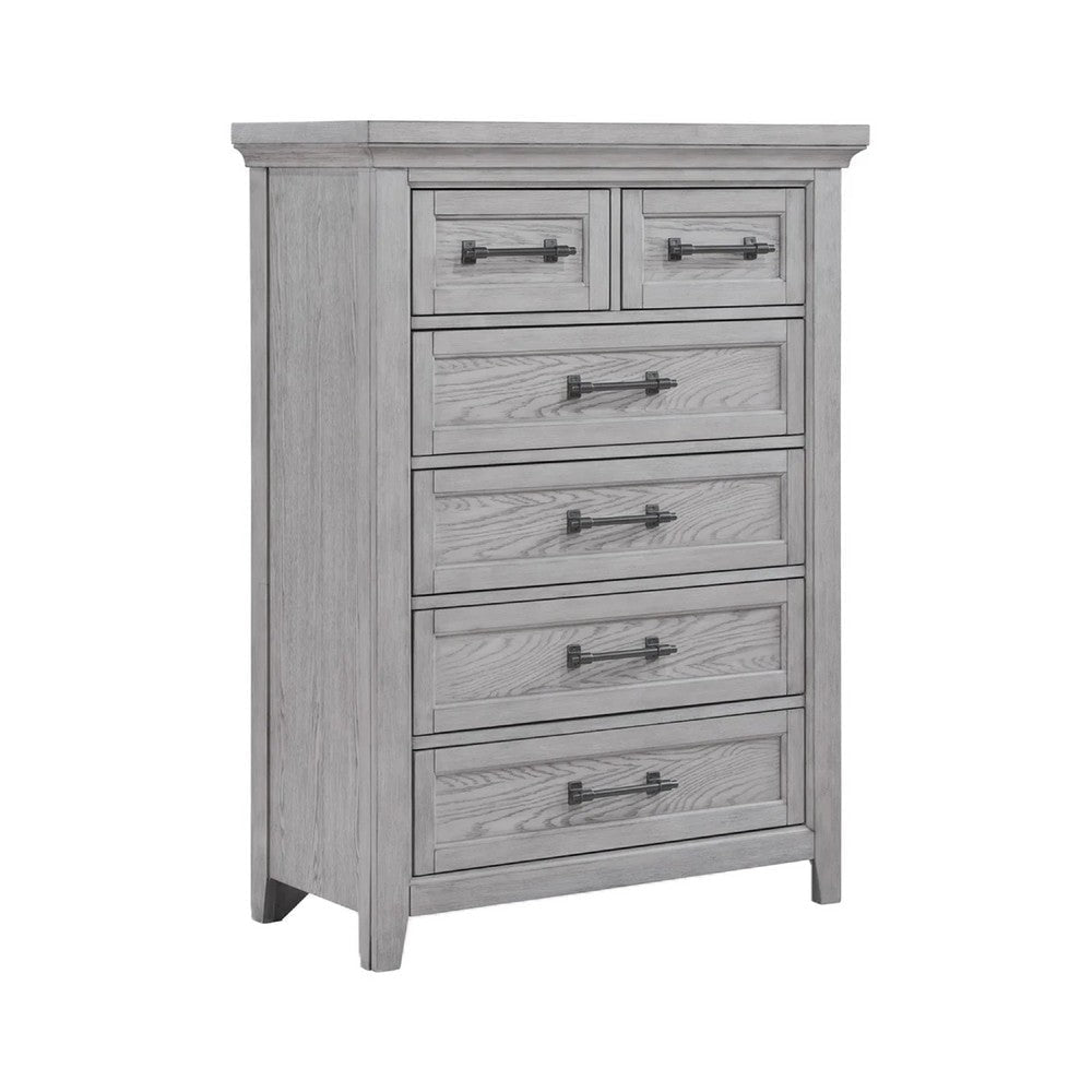 Bix Tall Dresser Chest | 6 Dovetail Drawers | Bronze Handles | Light Gray