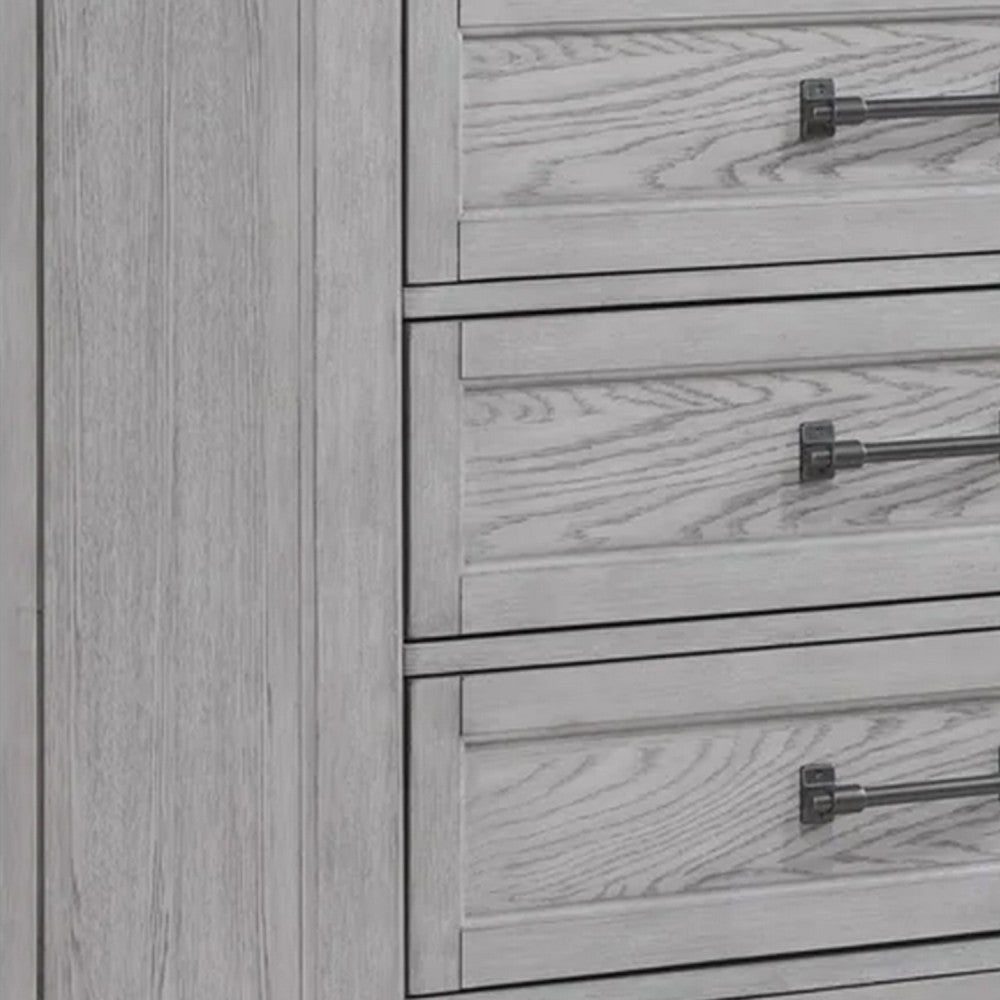 Bix Tall Dresser Chest | 6 Dovetail Drawers | Bronze Handles | Light Gray BM338458