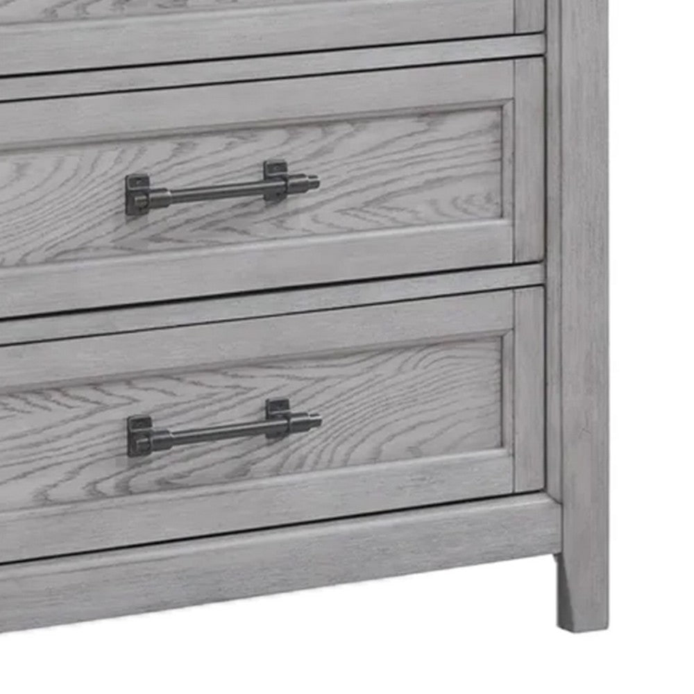 Bix Tall Dresser Chest | 6 Dovetail Drawers | Bronze Handles | Light Gray BM338458
