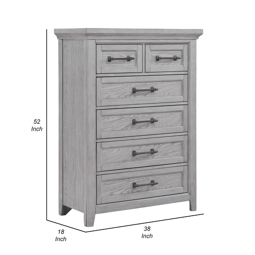 Bix Tall Dresser Chest | 6 Dovetail Drawers | Bronze Handles | Light Gray BM338458