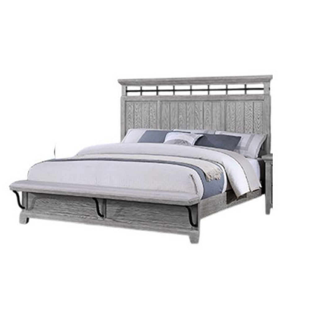 Bix King Size Bed w Upholstered Footboard | Light Gray Wood Grain BM338459