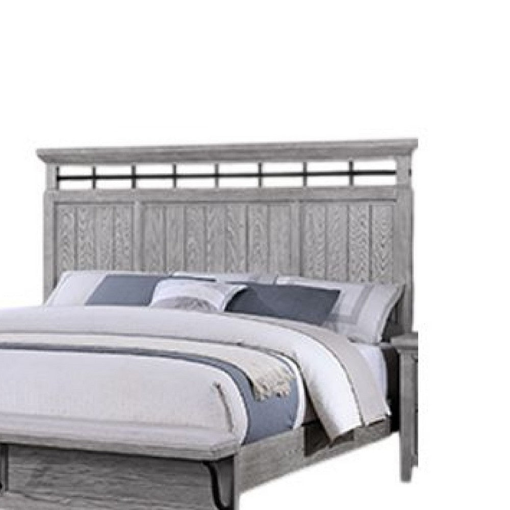 Bix King Size Bed w Upholstered Footboard | Light Gray Wood Grain BM338459