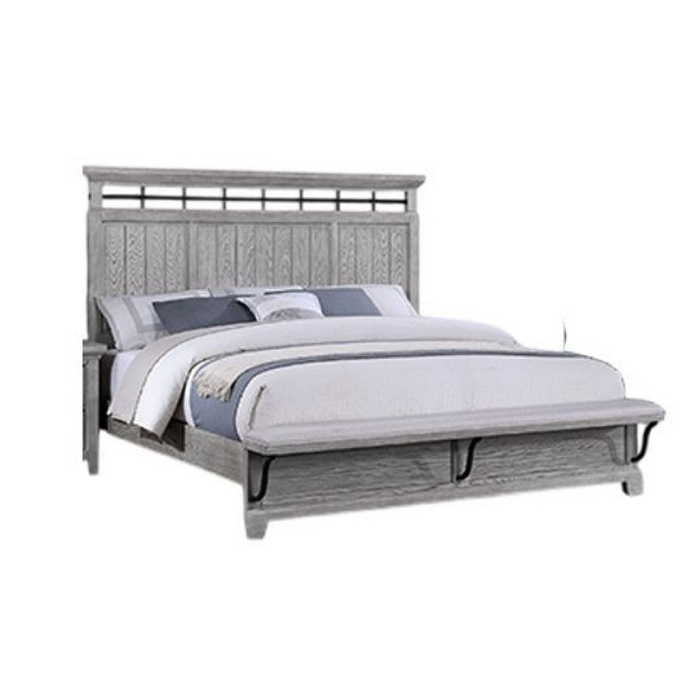 Bix King Size Bed w Upholstered Footboard | Light Gray Wood Grain BM338459