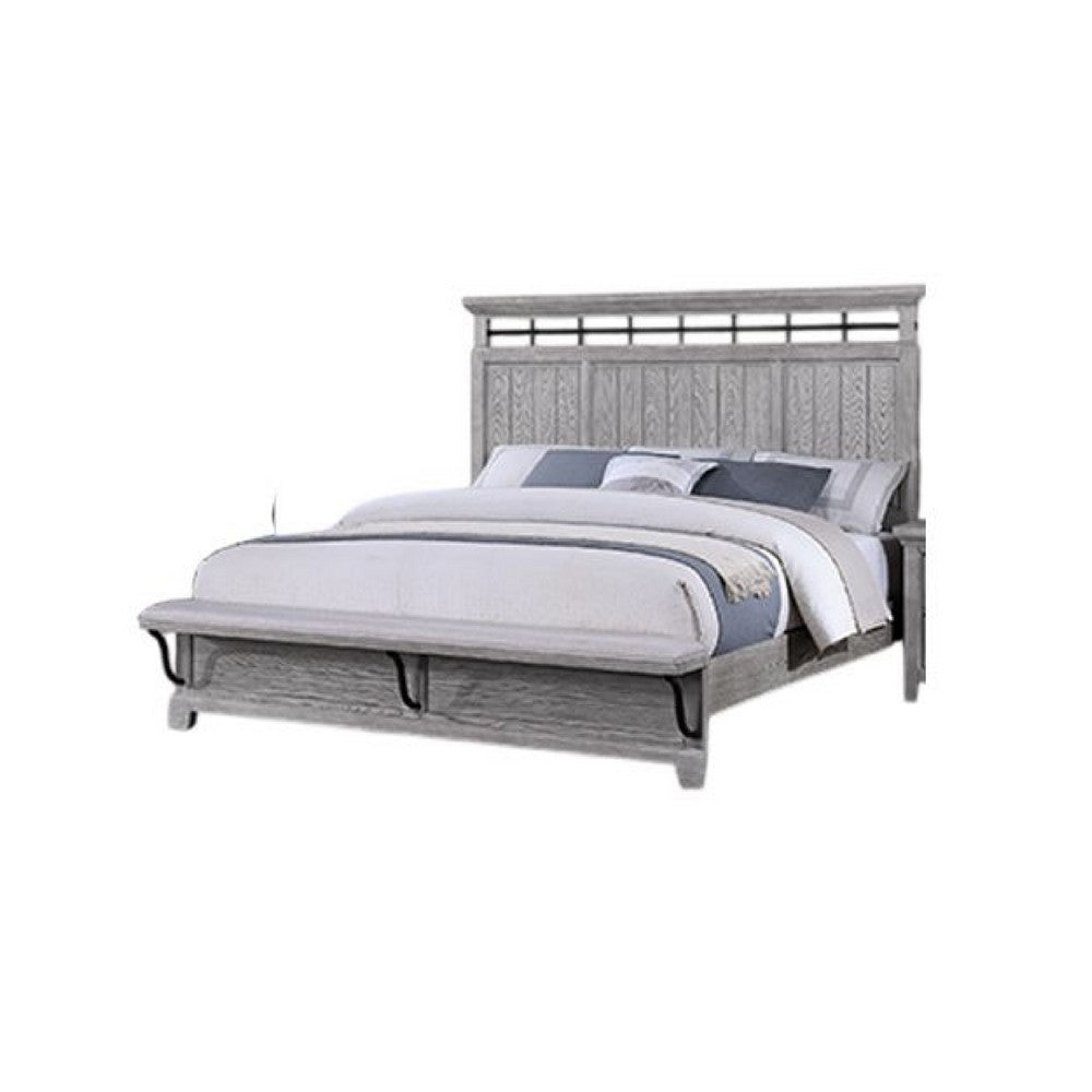 Bix Queen Size Bed w Upholstered Footboard | Light Gray Wood Grain BM338460