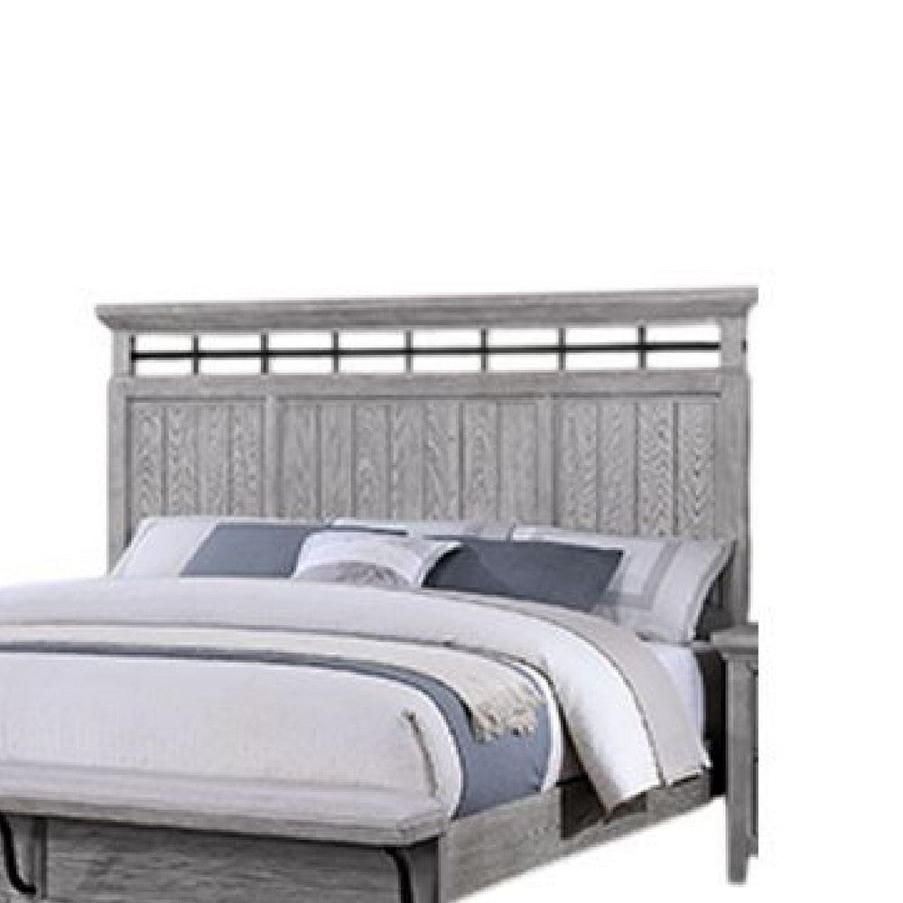 Bix Queen Size Bed w Upholstered Footboard | Light Gray Wood Grain BM338460
