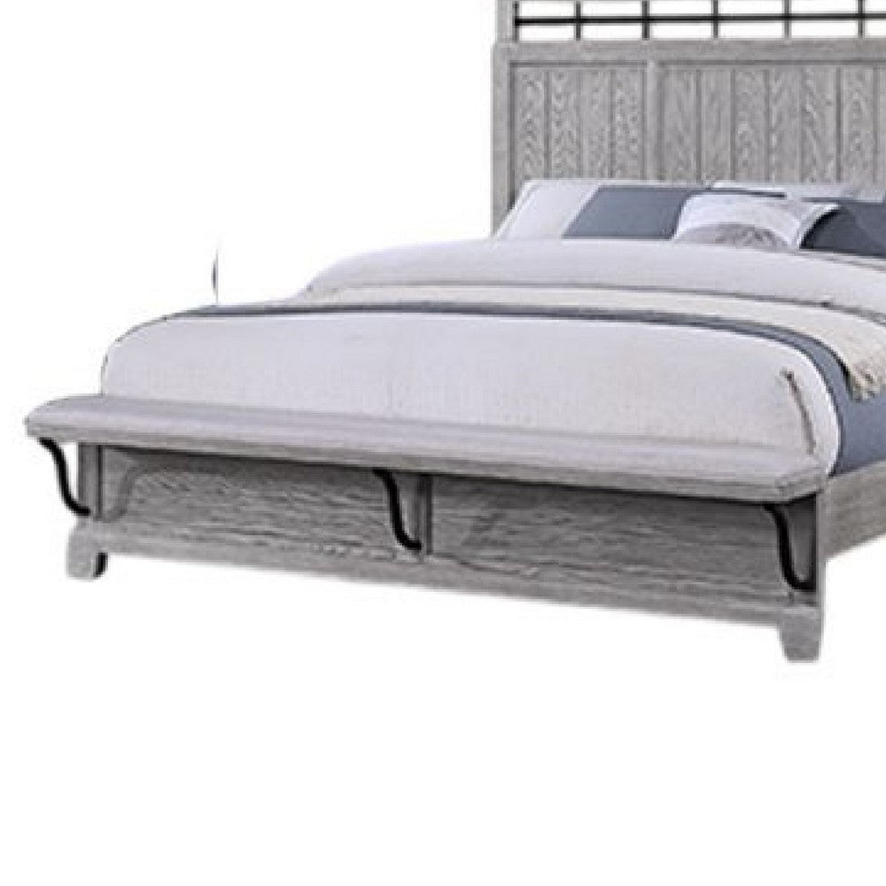 Bix Queen Size Bed w Upholstered Footboard | Light Gray Wood Grain BM338460