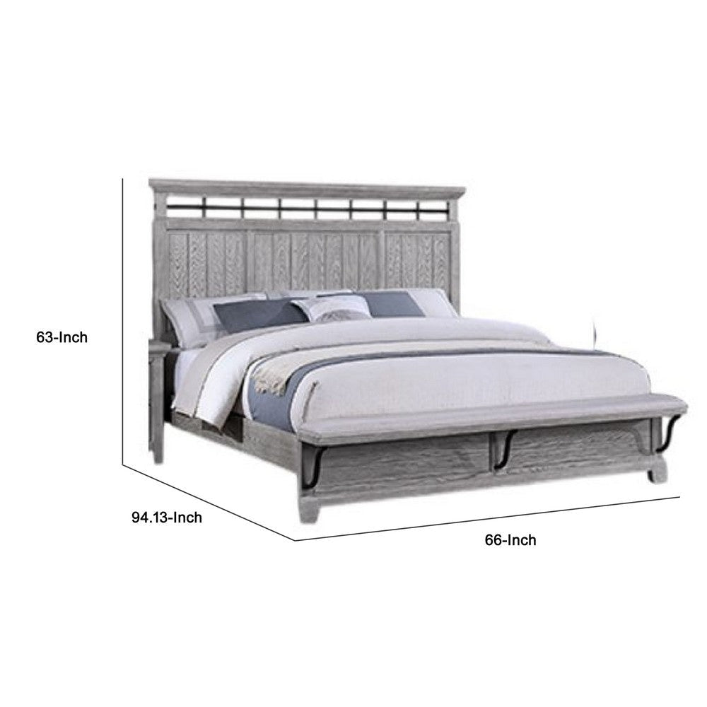 Bix Queen Size Bed w Upholstered Footboard | Light Gray Wood Grain BM338460