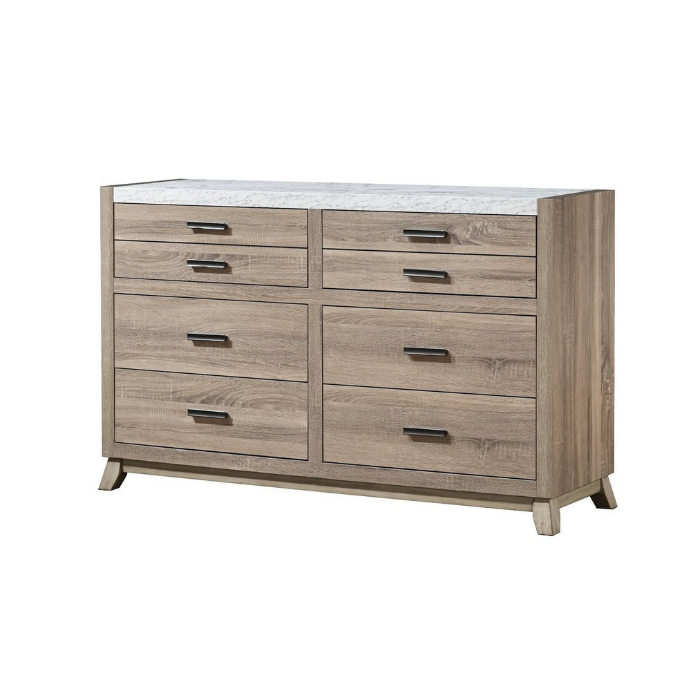 Tily Dresser and Mirror Set | 6 Drawers | White Faux Stone Top | Brown BM338461