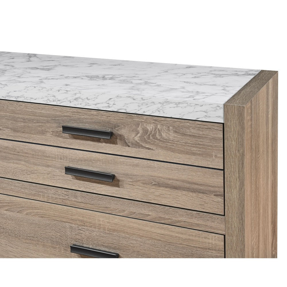 Tily Dresser and Mirror Set | 6 Drawers | White Faux Stone Top | Brown BM338461